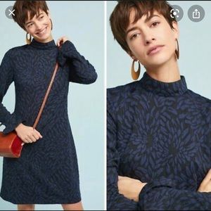 Anthropologie textured bell sleeve mockneck dress